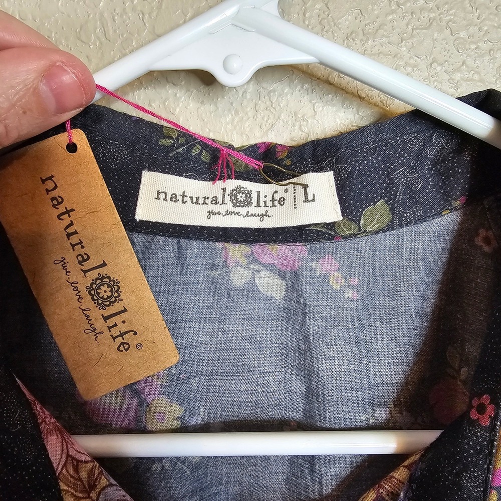 NATURAL LIFE Dark Floral Midi Dress with Pink and Yellow Accents - Picture 8 of 12